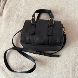 Fossil Mini Carli Satchel Crossbody Black Leather Gold Hardware